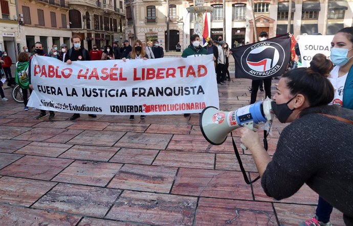 Manifestación a favor de la libertad del rapero Pablo Hasél en Málaga