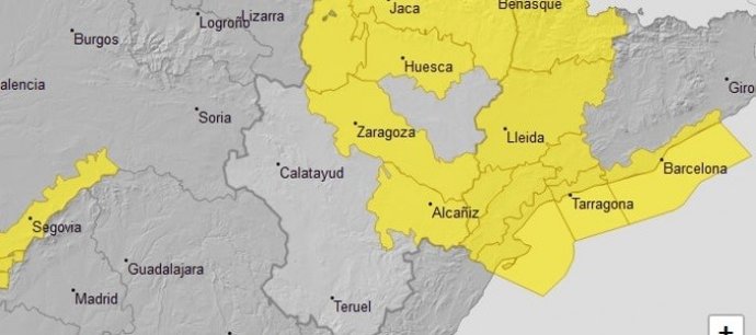 Aviso amarillo por vientos en la Ribera del Ebro, Bajo Aragón y centro de Huesca.