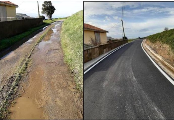Estado de la carretera antes y después de las obras.