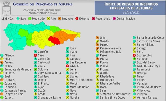 Mapa de riesgo de incendio forestal.