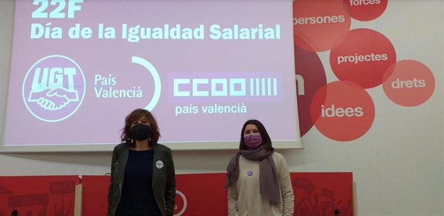 Pilar Mora (UGT PV) y Cloti Iborra (CCOO PV) en rueda de prensa