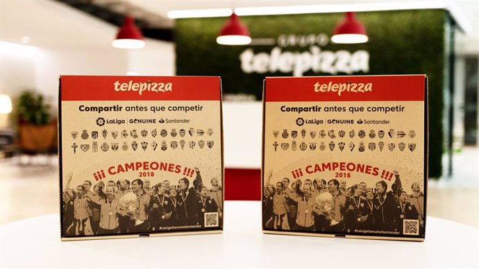 Archivo - Cajas Solidarias de Telepizza con la imagen de LaLiga Genuine Santander