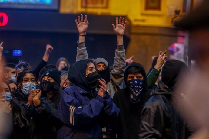 Manifestación contra el encarcelamiento de Pablo Hasel, en Madrid