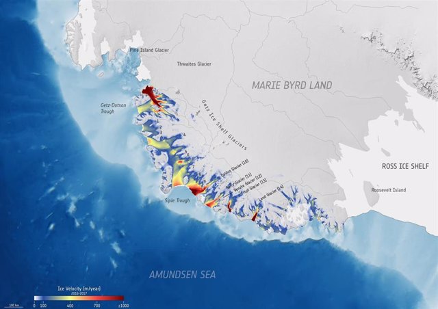 Velocidad de los glaciares en la región antártica de Getz