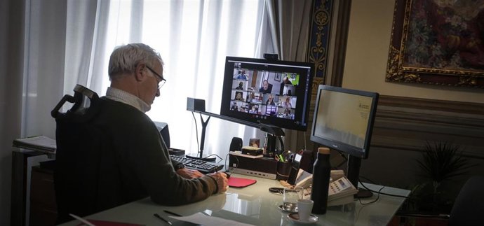 El alcalde de Valncia, Joan Ribó, durante la Junta de Protección Civil celebrada este martes por videoconferencia.