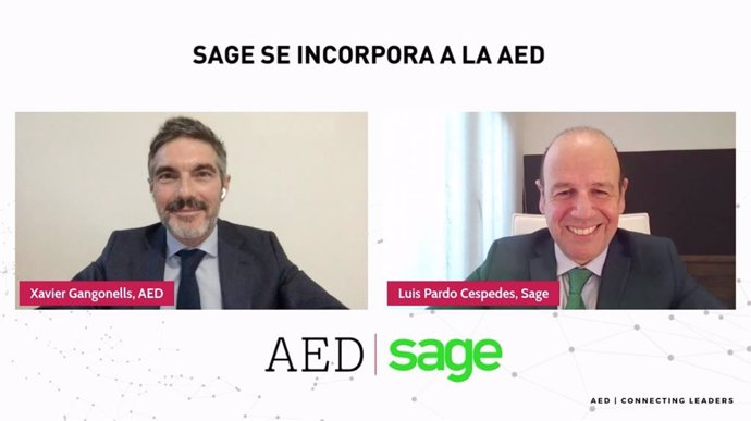 El ceo de Sage para España y Portugal, Luis Pardo, y el director general de la Asociación Española de Directivos (AED), Xavier Gangonells