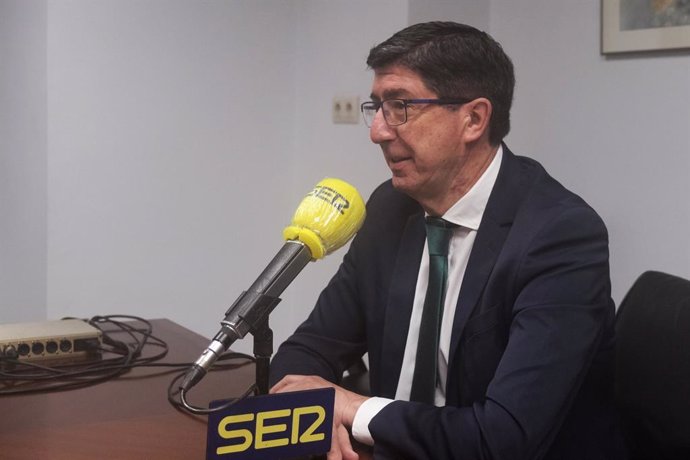 Archivo - El vicepresidente de la Junta y consejero, Juan Marín, en una imagen de archivo durante una entrevista con la Cadena Ser. 