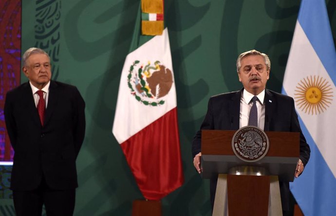 El presidente de Argentina, Alberto Fernández, en su visita oficial a México, donde se ha reunido con su homólogo, Andrés Manuel López Obrador.