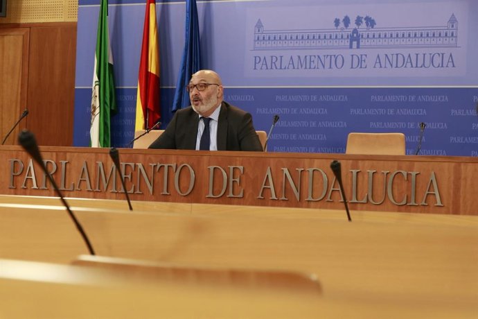 El portavoz parlamentario de Vox, Alejandro Hernández, este miércoles en rueda de prensa.