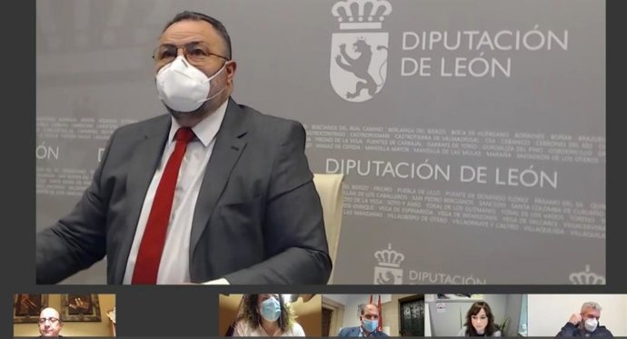 El presidente de la Diputación de León, Eduardo Morán, durante el pleno ordinario celebrado telemáticamente.