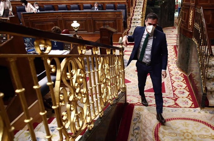 El presidente del Gobierno, Pedro Sánchez, tras su intervención durante una sesión de Control al Gobierno en el Congreso de los Diputados, en Madrid, (España), a 24 de febrero de 2021. 