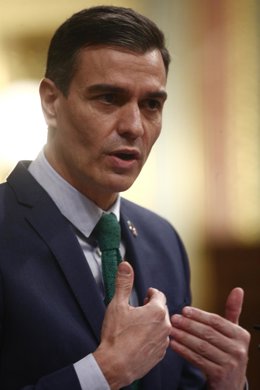 El presidente del Gobierno, Pedro Sánchez, durante su intervención en una sesión de Control al Gobierno en el Congreso de los Diputados, en Madrid, (España), a 24 de febrero de 2021. El pleno estará marcado por la intervención del presidente del Gobiern