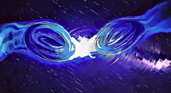 Ilustración artítisca de una fusión de hipotéticas estrellas de bosones