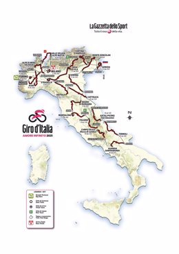 Recorrido del Giro de Italia 2021, que se disputará del 8 al 30 de mayo entre Turín y Milán