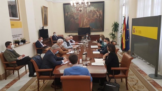 Las organizaciones representativas del sector agrario de Andalucía --Asaja, COAG, UPA y Cooperativas Agro-alimentarias-- en una reunión con el secretario general de Agricultura y Alimentación del Ministerio del ramo, Fernando Miranda.