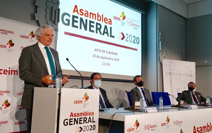 Archivo - El presidente de CEIM, Miguel Garrido, en la Asamblea General de CEIM