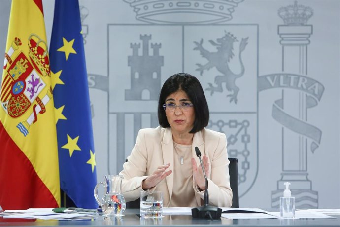 La ministra de Sanidad, Carolina Darias, ofrece una rueda de prensa tras la reunión del Consejo Interterritorial del Sistema Nacional de Salud en el complejo de la Moncloa, Madrid, (España), a 24 de febrero de 2021.