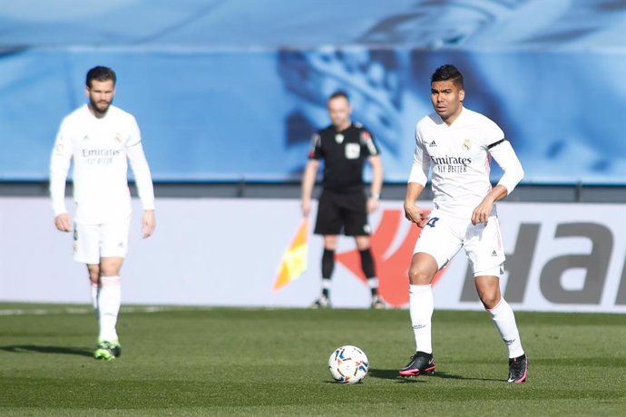 Carlos Henrique Casemiro of Real Madrid in action during the spanish league, La Liga, football match played between Real Madrid and Valencia CF at Ciudad Deportiva Real Madrid on february 14, 2021, in Valdebebas, Madrid, Spain.