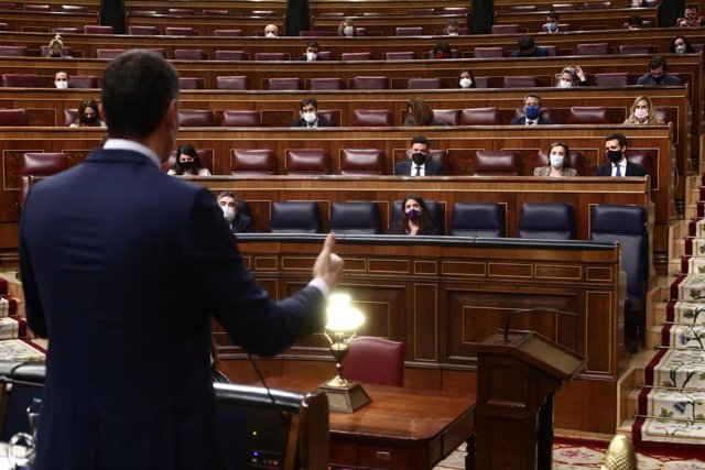 El president del Govern central, Pedro Sánchez, una sessió de control al Congrés dels Diputats. Madrid (Espanya), 24 de febrer del 2021.