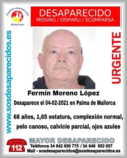 Imagen de la alerta de desaparición facilitada por la entidad.