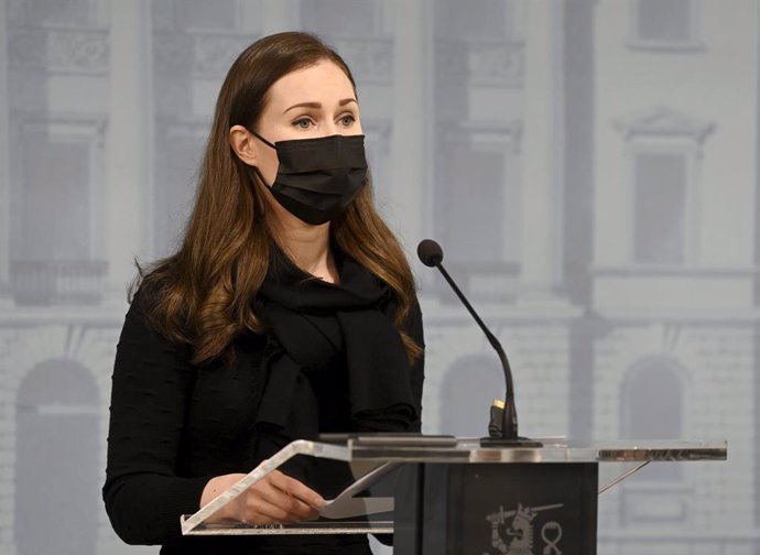 25 February 2021, Finland, Helsinki: Sanna Marin, Prime Minister of Finland, speaks during a press conference. The Finnish government on Thursday said it would closerestaurants and bars for three weeks in March to counter a deteriorating epidemiologica