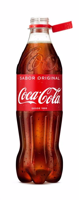 Botella de Coca-Cola con tapón adherido a la botella