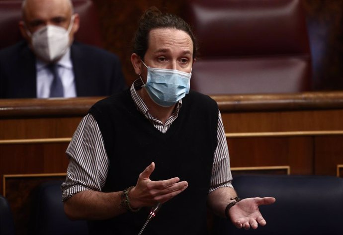 El vicepresident segon del Govern espanyol, Pablo Iglesias, en una sessió de control al Congrés dels Diputats. Madrid (Espanya), 24 de febrer del 2021. 