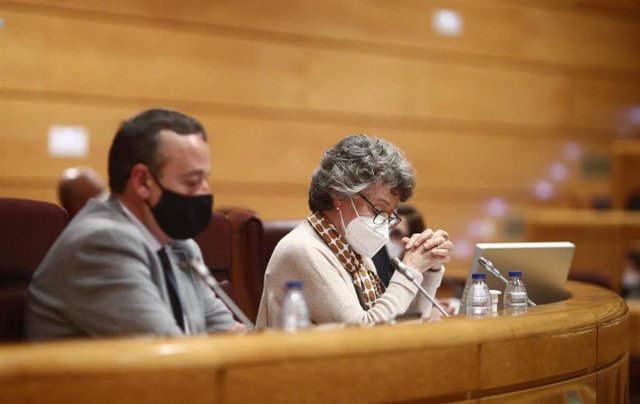 El diputado del PSPV-PSOE en el Congreso por la provincia de València, Vicent Sarrià; y la administradora única de RTVE, Rosa María Mateo, en una comparecencia en la Comisión Mixta de Control Parlamentario de RTVE y sus Sociedades celebrada en la Sala de 