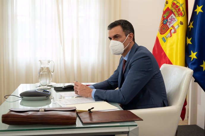 El president del Govern, Pedro Sánchez, participa per videoconferncia en la reunió del Consell Europeu Extraordinari sobre el Coronavirus, a Madrid (Espanya), a 25 de febrer de 2021.
