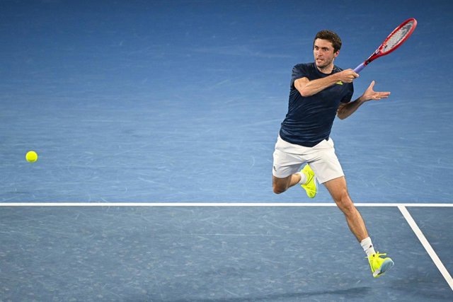 Gilles Simon of France in action during his first Round Men's singles match against Stefanos Tsitsipas of Greece on Day 2 of the Australian Open at Melbourne Park in Melbourne, Tuesday, February 9, 2021. (AAP Image/Dean Lewins) NO ARCHIVING, EDITORIAL USE
