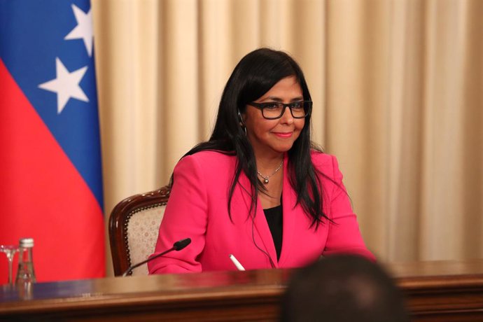 Archivo - HANDOUT - 01 March 2019, Russia, Moscow: The Vice President of Venezuela Delcy Rodriguez attends a press conference with the Russian Foreign Minister Sergey Lavrov (not pictured) following their meeting. Photo: -/Russian Foreign Ministry/dpa -