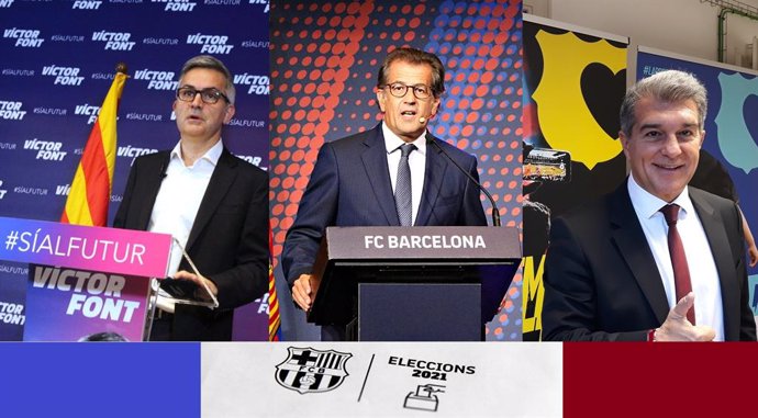 Els tres aspirants a ser president del FC Barcelona en les eleccions del 7 de mar; Víctor Font, Toni Freixa i Joan Laporta (d'esquerra a dreta)