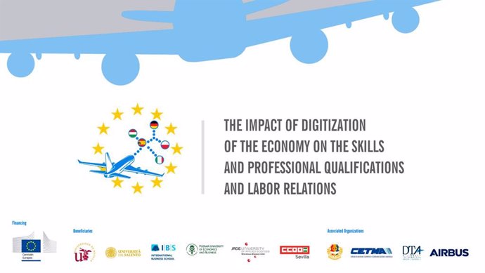Cartel del congreso sobre 'El impacto de la digitalización de la economía en las habilidades y cualificaciones profesionales y su impacto en las condiciones de trabajo y en las relaciones laborales'.