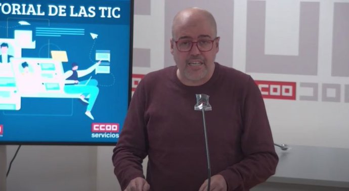 El secretario general de CCOO, Unai Sordo,  en la rueda de prensa de presentación de un informe sobre el sector TIC