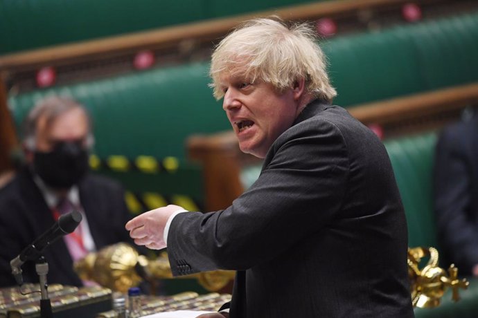 24 February 2021, United Kingdom, London: UK Prime Minister Boris Johnson attends the Prime Minister's Questions in the House of Commons. Photo: Uk Parliament/Jessica Taylor/PA Media/dpa - ATTENTION: editorial use only and only if the credit mentioned a