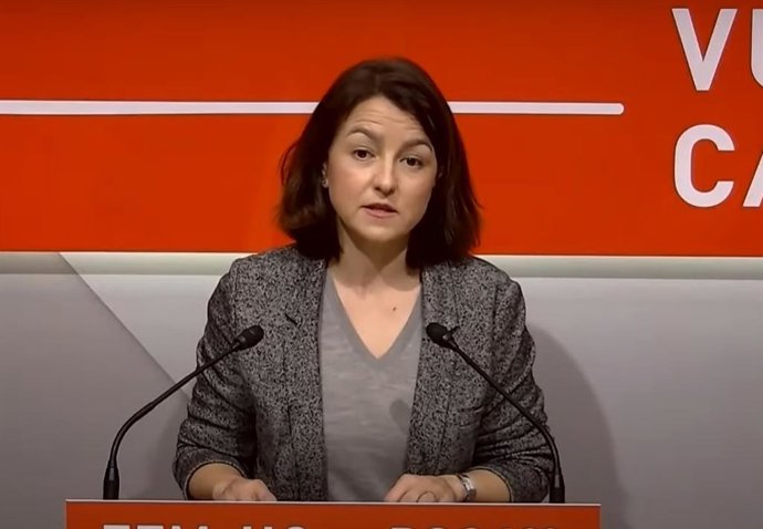 La viceprimera secretaria del PSC, Eva Granados, en rueda de prensa telemática.