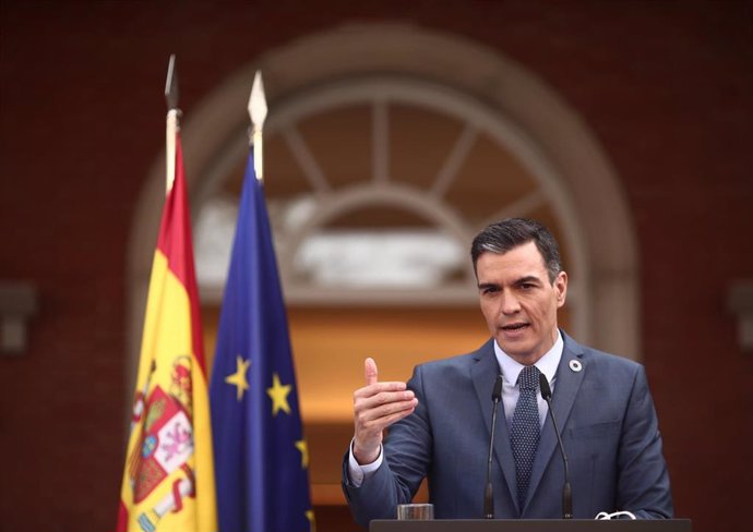 El presidente del gobierno, Pedro Sánchez, en una rueda de prensa. 