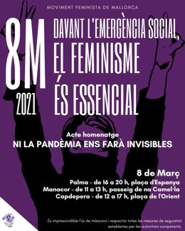 Cartel del acto homenaje en Mallorca con motivo del 8M.
