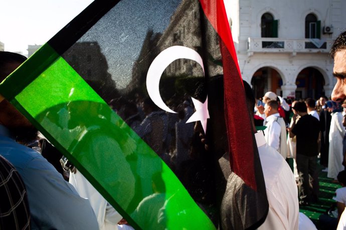 Bandera libia en Trípoli.