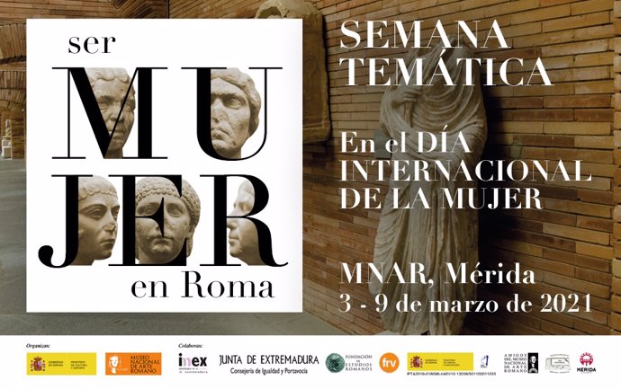 Cartel de la Semana Ser Mujer en Roma organizada por el Museo Nacional de Arte Romano de Mérida