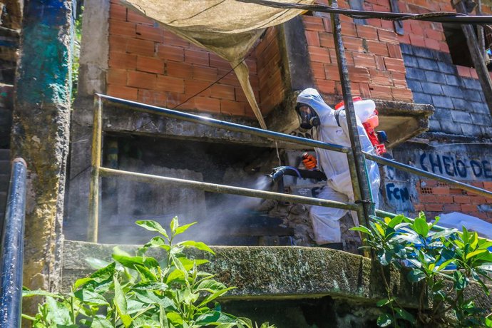 Archivo - Labores de desinfección en la favela de Santa Marta, Río de Janeiro, Brasil.