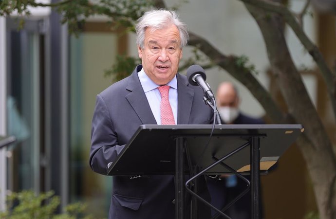 Archivo - 17 September 2020, US, New York: United Nations Secretary General Antonio Guterres speaks during the 2020 Peace Bell Ceremony, held in observance of the International Day of Peace at the UN Headquarters in New York. Photo: Luiz Rampelotto/ZUMA