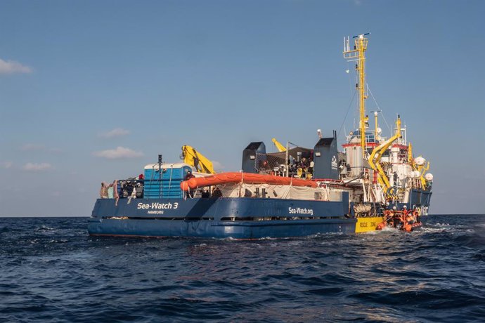 HANDOUT - 28 February 2021, ---: The "Sea-Watch 3" ship of the German sea rescue organization Sea-Watch sails in the Mediterranean Sea. Photo: Selene Magnolia/Sea-Watch/dpa - ATTENTION: editorial use only in connection with the latest coverage and only 