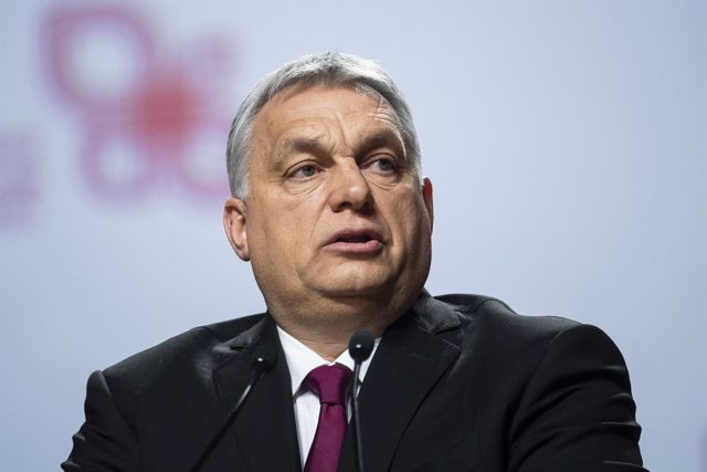 17 February 2021, Poland, Krakow: Viktor Orban, Hungarian Prime Minister, speaks during a joint press conference after a meeting with the Visegrad cooperation (V4 group) leaders during the 30th anniversary of Visegrad cooperation at Wawel Castle. Photo: J