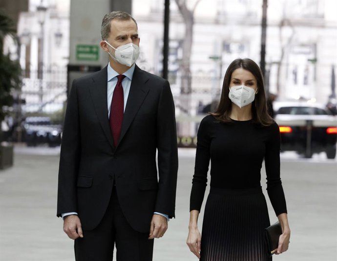 Los Reyes llegan a la entrega de Premios APM de Periodismo de los años 2019 y 2020 celebrados en el Palacio de Cibeles, en Madrid (España), a 09 de febrero de 2021.