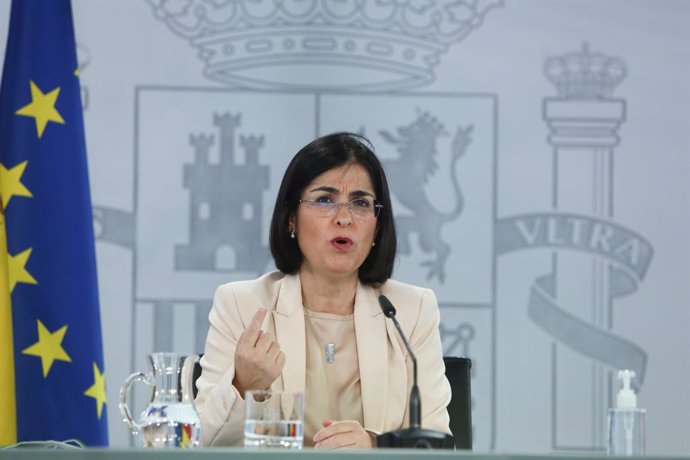 La ministra de Sanidad, Carolina Darias, ofrece una rueda de prensa tras la reunión del Consejo Interterritorial del Sistema Nacional de Salud en el complejo de la Moncloa, Madrid, (España), a 24 de febrero de 2021. Darias ha informado de que el CISNS, 