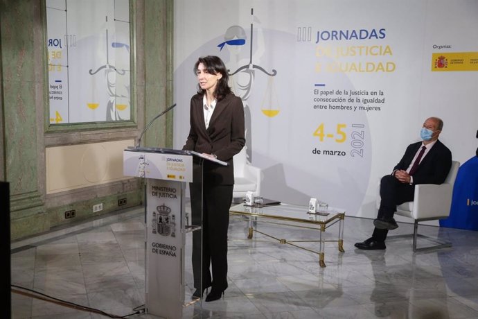 La presidenta del Senado, Pilar Llop, junto al ministro de Justicia, Juan Carlos Campo, en la inauguración de las III Jornadas de Justicia e Igualdad.