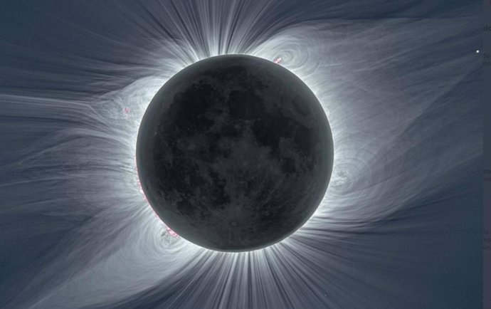 La corona solar vista con luz blanca durante el eclipse solar total del 21 de agosto de 2017