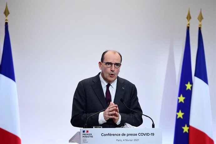 04 February 2021, France, Paris: French Prime Minister Jean Castex holds a press conference on the French government's current strategy for the ongoing Covid 19 pandemic. Photo: Martin Bureau/AFP/dpa
