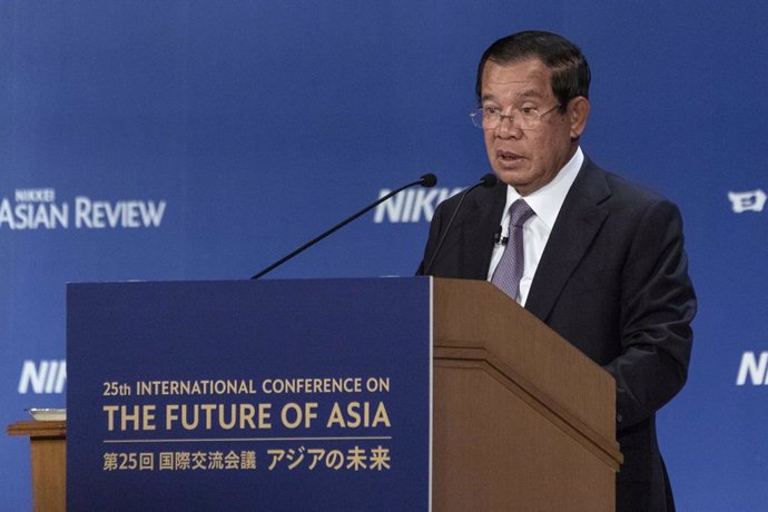 Archivo - 30 May 2019, Japan, Tokyo: Prime Minister of Cambodia speaks during the 25th International Conference on The Future of Asia in Tokyo. The annual event invites leaders from Asian countries for two days to discuss issues that affect their countr